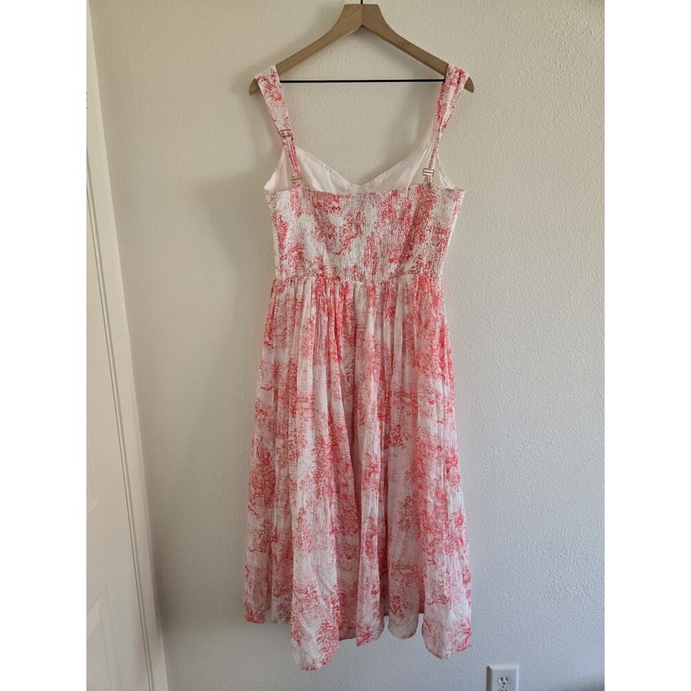 Aqua XL Floral Smocked Midi Dress White Pink Coquette Cottagecore Euro Summer - Picture 2 of 7